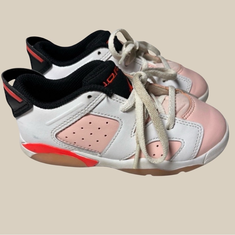 Toddler Air Jordan 6 Low Retro White and Atmosphere Pink White Black Red SZ 10C